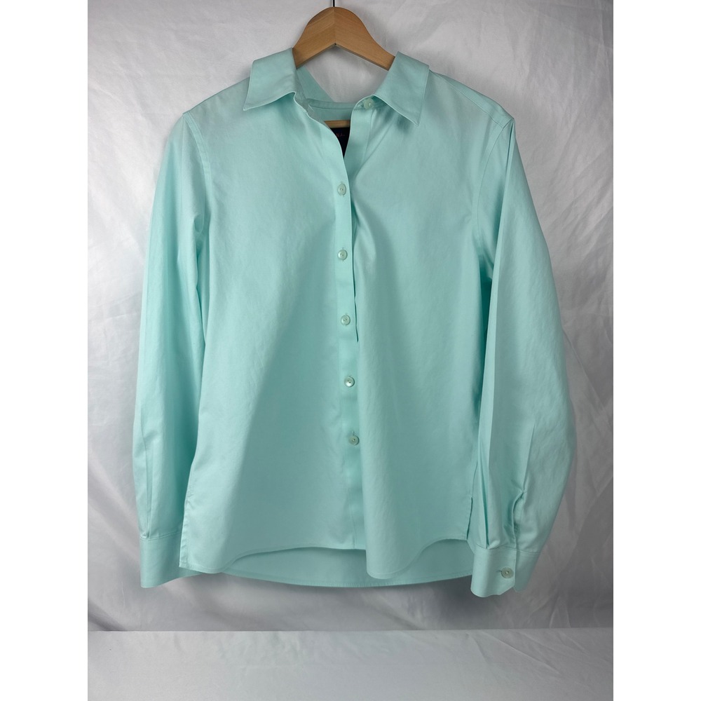 Nina McLemore 8 Mint Green 100% Cotton Button Front Shirt Blouse